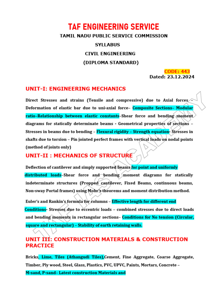 TNPSC JDO Civil Engineering Syllabus 2025 | PDF | Beam (Structure ...