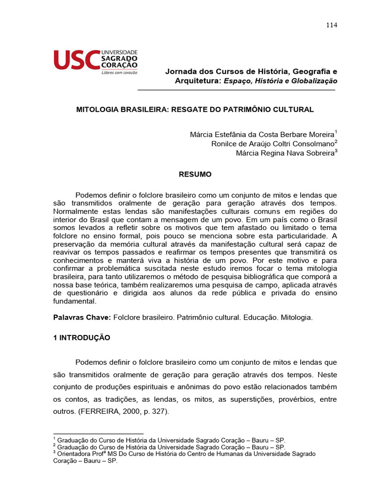 Mitologia Brasileira - Resgate Do Patrimã Nio Cultural. - USC | PDF ...