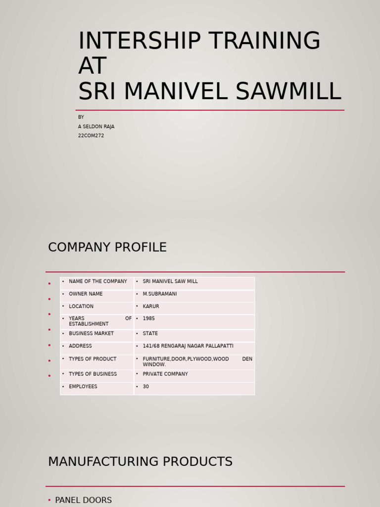 Internship Report: Sri Manivel Sawmill | PDF