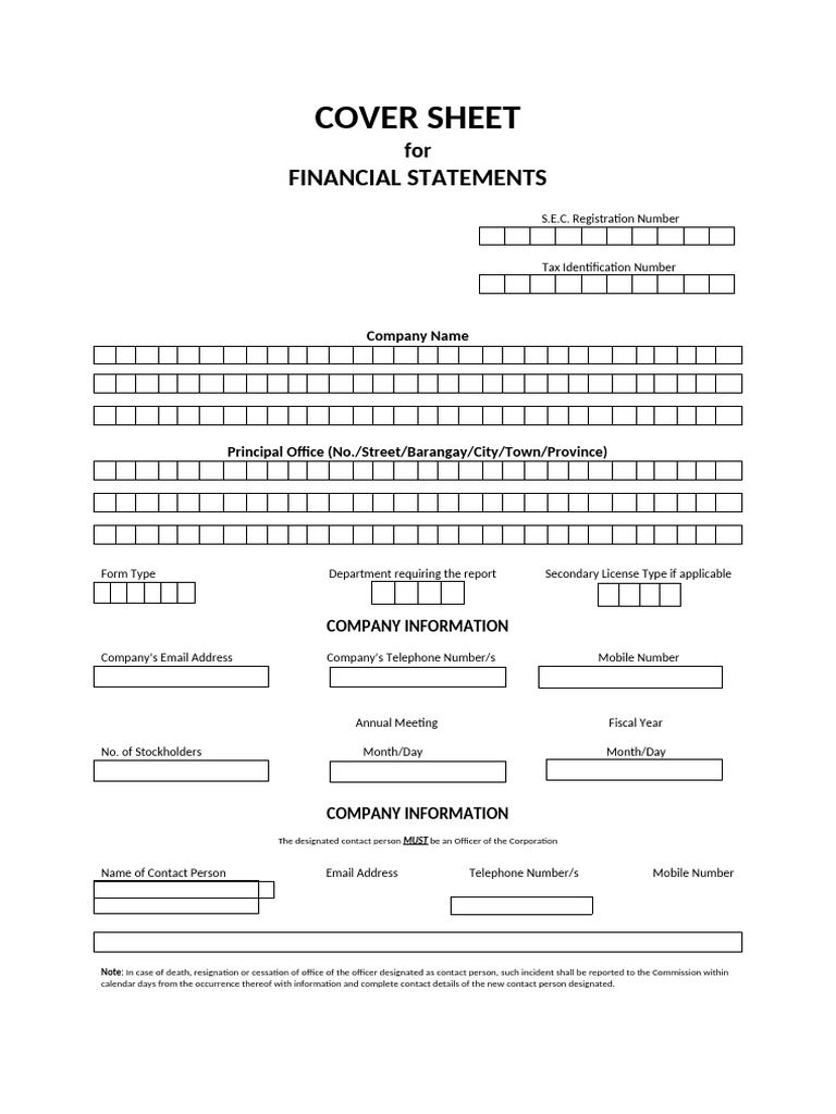 Financial Statement Cover Sheet | PDF | Revenue | Financial Statement