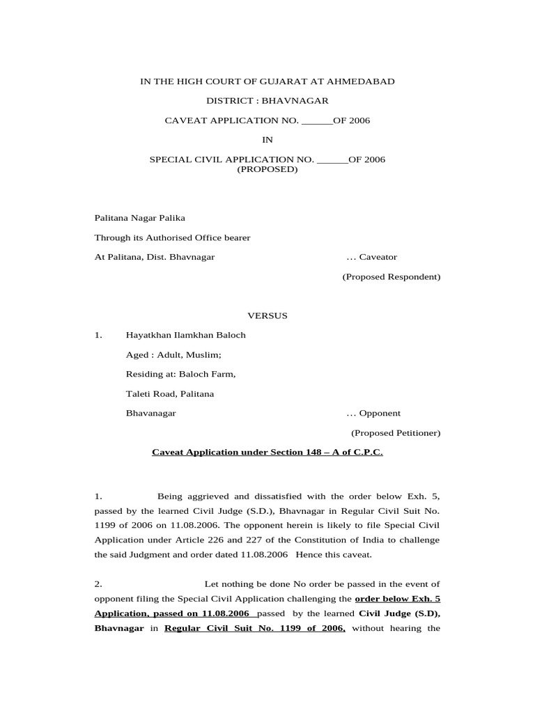 Caveat Application in Gujarat High Court | PDF