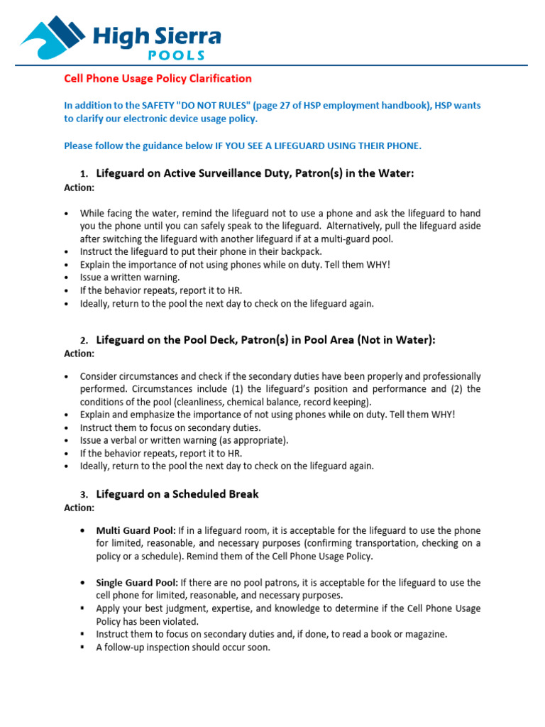 Lifeguard Cell Phone Usage Guidelines | PDF