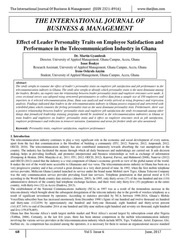 Leader Traits Impact on Telecom Employee Satisfaction | PDF | Job ...