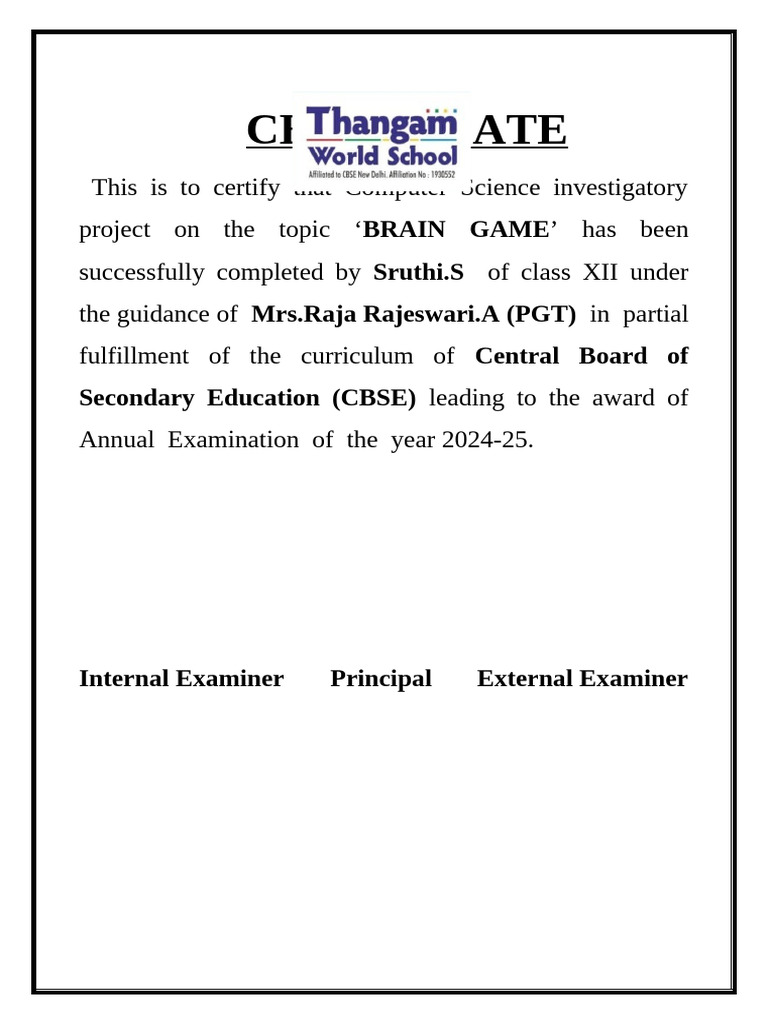 Front Page For Project | PDF