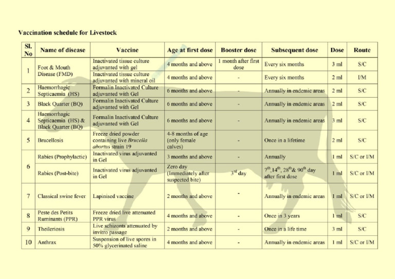 Livestock Vaccination Schedule