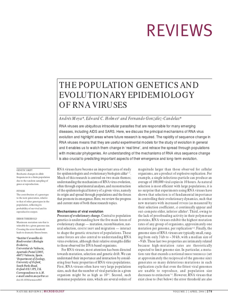 Reviews: The Population Genetics and Evolutionary Epidemiology of Rna ...