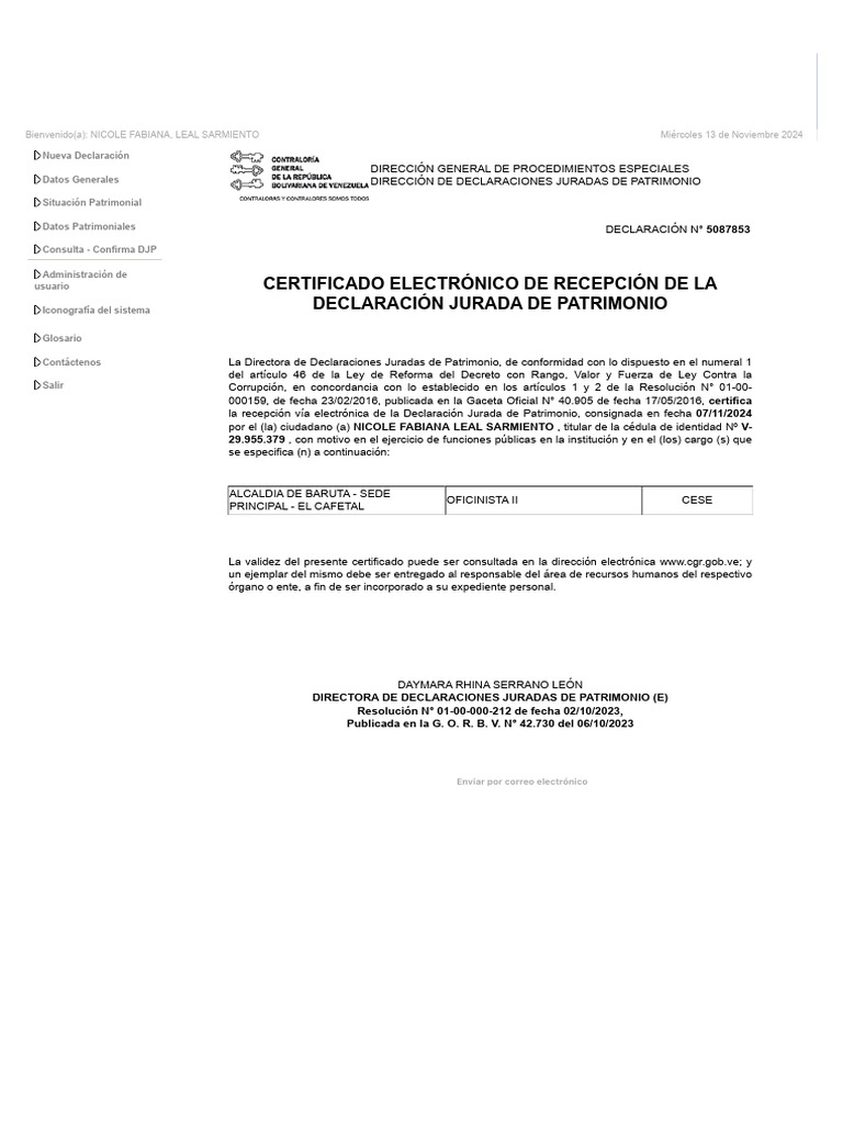 Certificado de Declaración Jurada 2024 | PDF | Gobierno