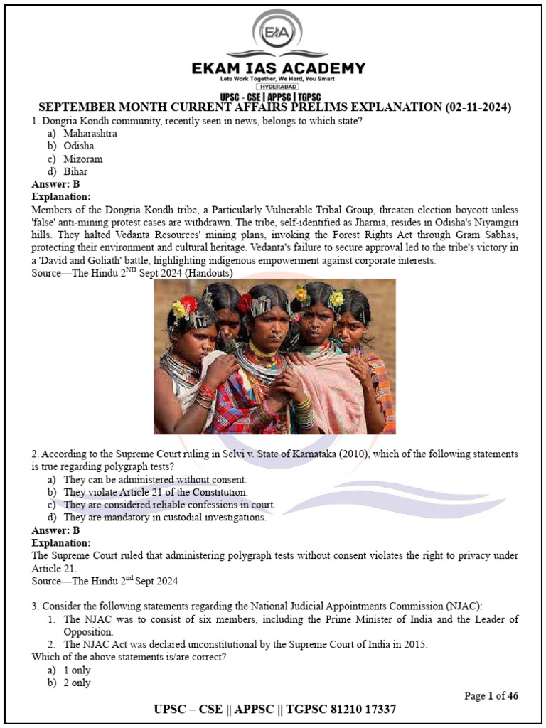 September Month Current Affairs Prelims Explanation 02-11-2024 | PDF | Dna