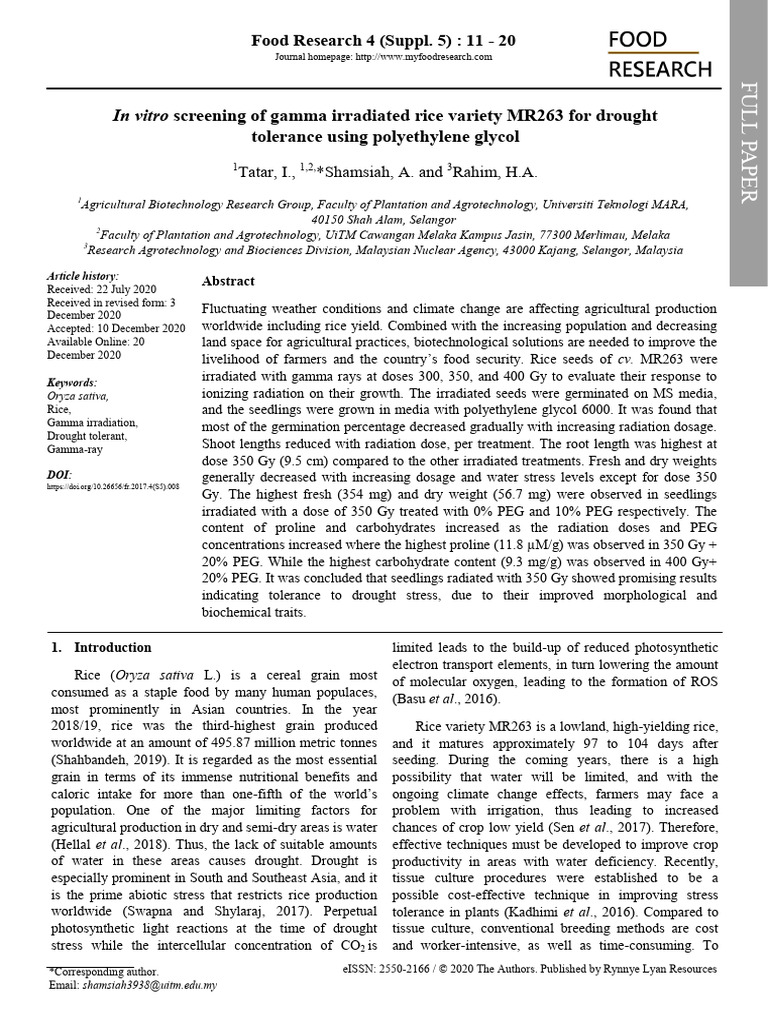 31.10.24 - in Vitro Screening of Gamma Irradiated Rice Variety MR263 ...
