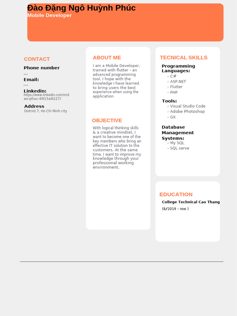 Contact About Me: Mobile Developer | PDF
