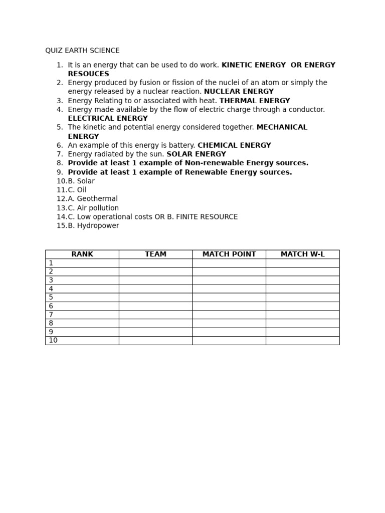 Quiz Earth Science Pdf