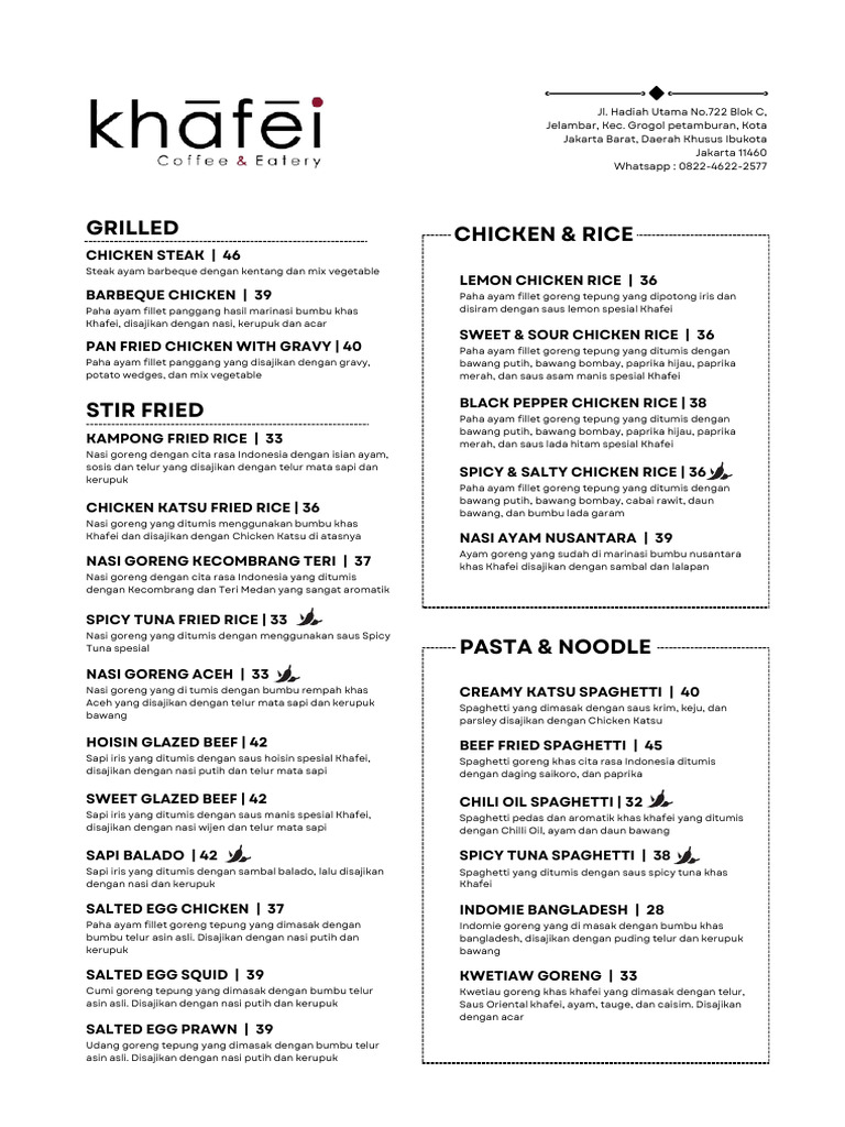 Menu Khafei Coffee & Eatery | PDF