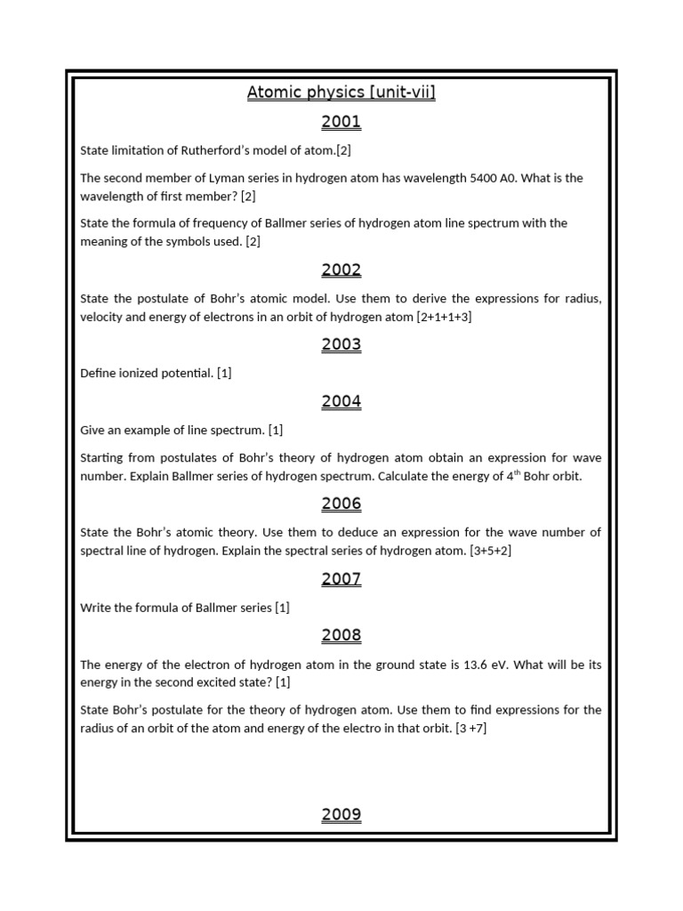 U-8 (A) Atomic Physics | PDF | Electron | Atoms