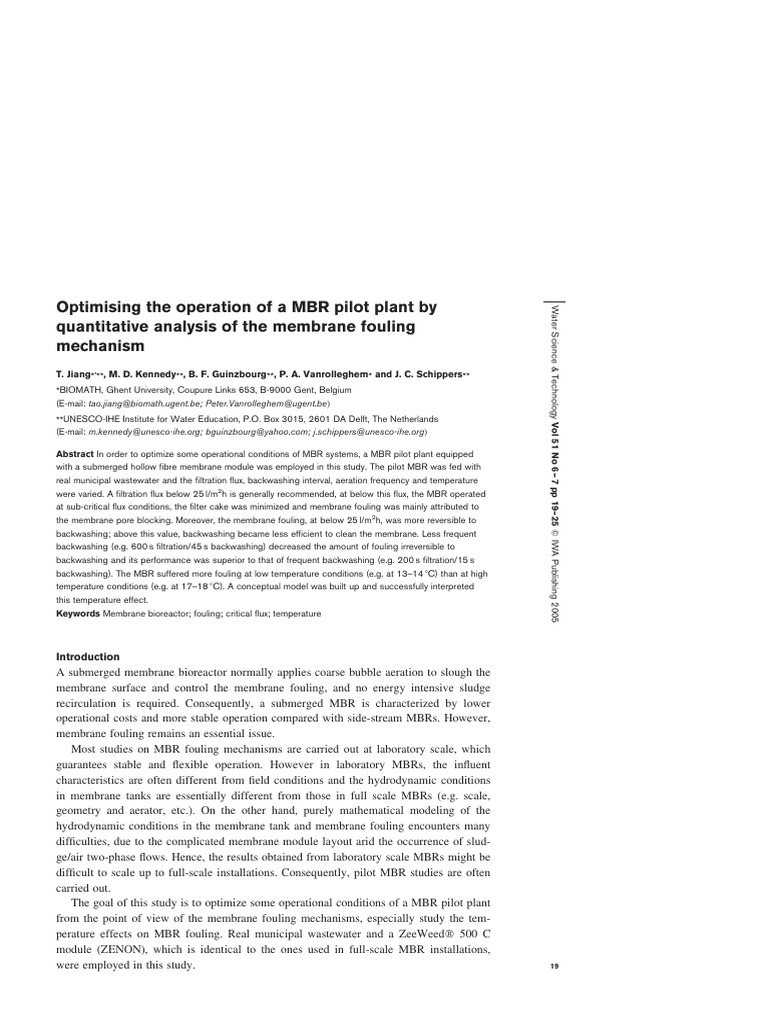 Optimising The Operation of A MBR Pilot | PDF | Membrane | Process ...
