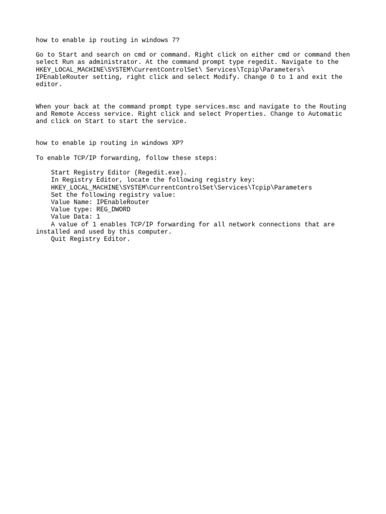 Enable IP Routing on Windows | PDF