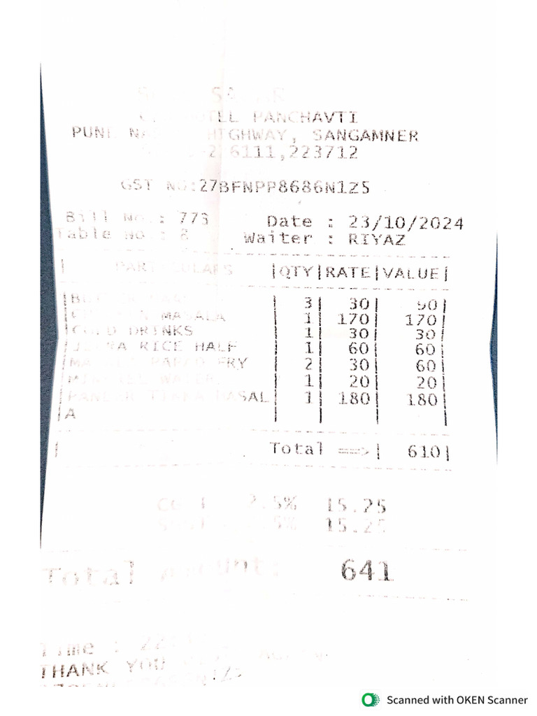 Food and Refreshments Bill October and November | PDF