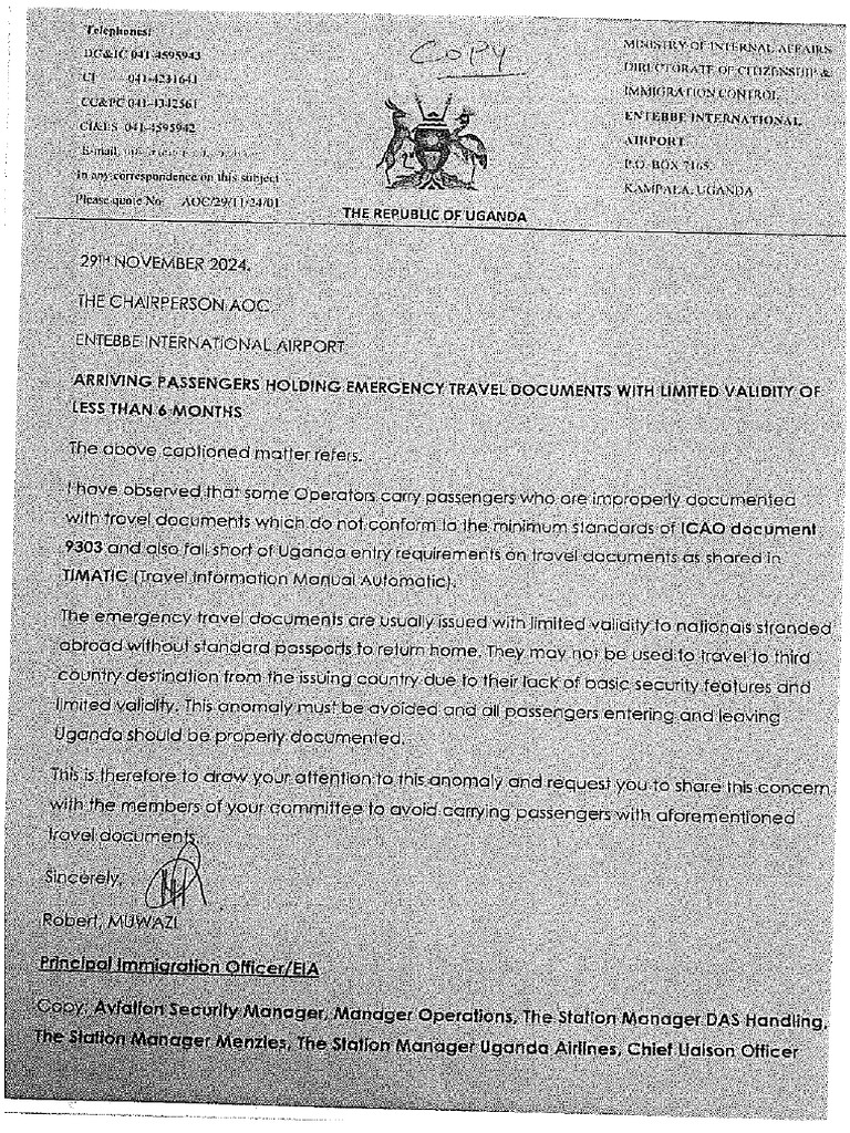 Travel Advisory Document For Entry Uganda by Air. | PDF