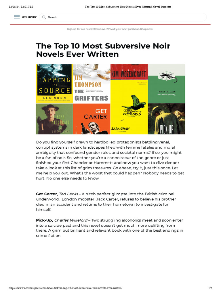 The Top 10 Most Subversive Noir Novels Ever Written Novel Suspects