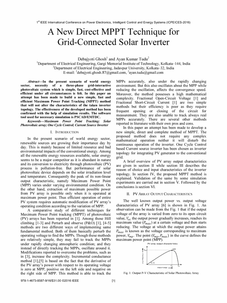 A New Direct MPPT Technique For Grid-Connected Solar Inverter | PDF ...