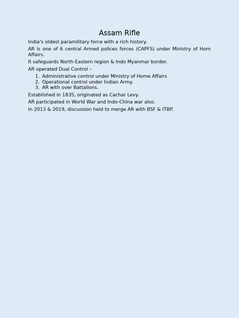 Assam Rifles: India's Historic Paramilitary Force | PDF