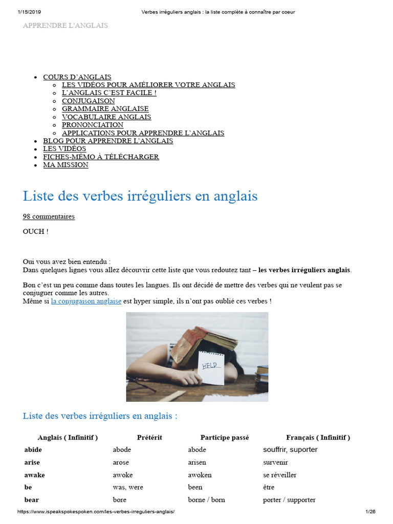 Liste des verbes irréguliers anglais | PDF | Verbe | Syntaxe