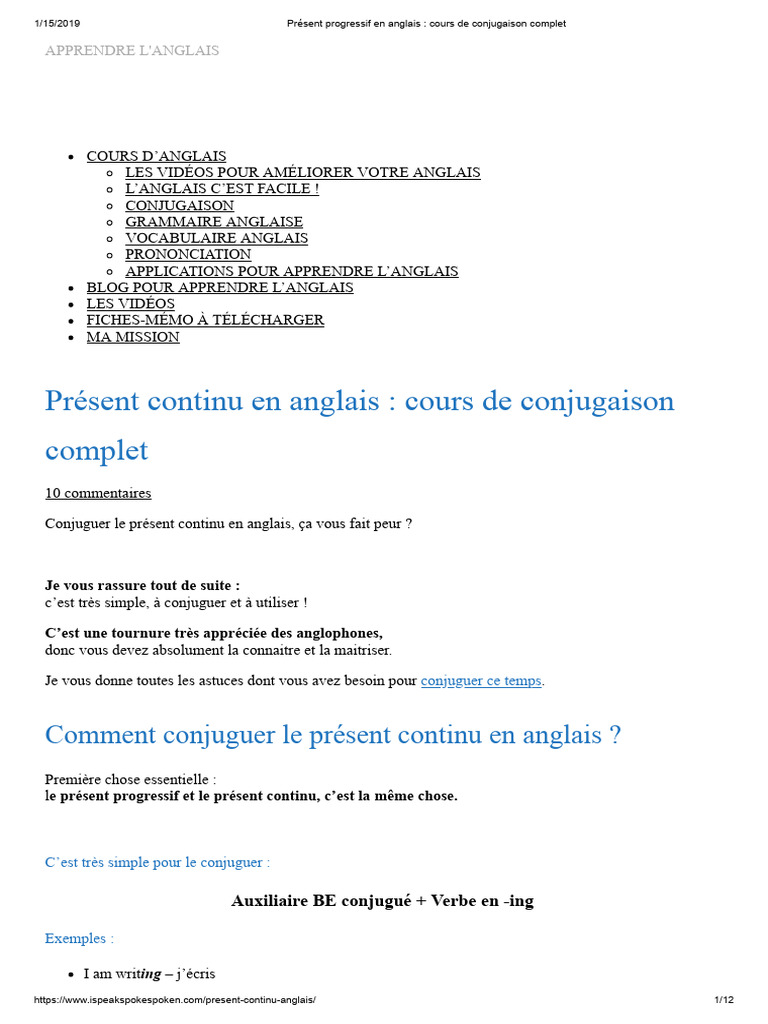 Cours complet sur le présent progressif | PDF | Verbe | Syntaxe