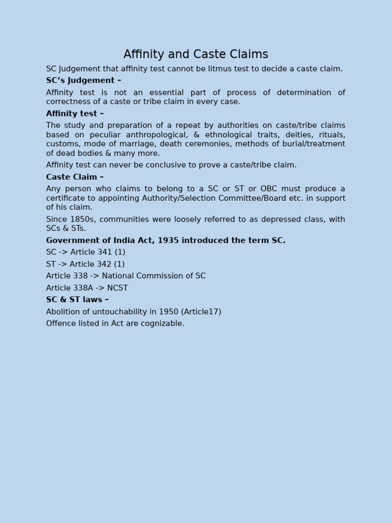 Affinity and Caste Claims | PDF