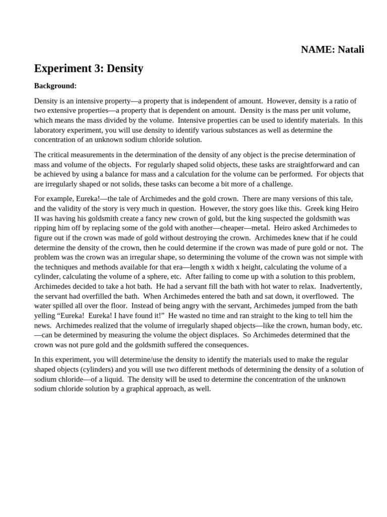 Experiment+3 Density+Revised+F24 | PDF | Density | Volume