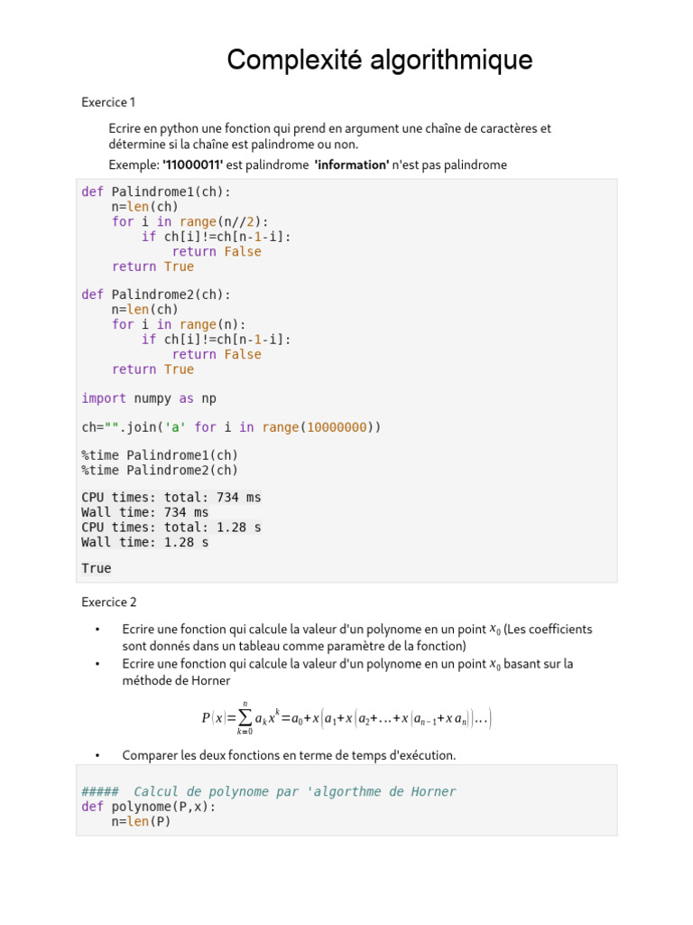 Complexité des algorithmes en Python | PDF | Théorie de la complexité ...