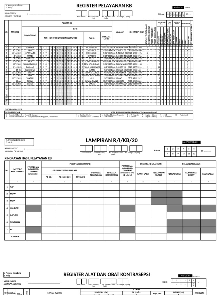 Register Pelayanan KB Bulanan | PDF