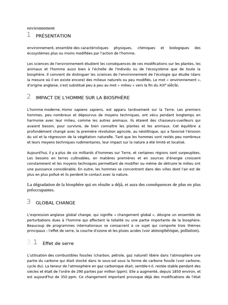 Impact de l'Homme sur l'Environnement | PDF | Pollution de l'air ...