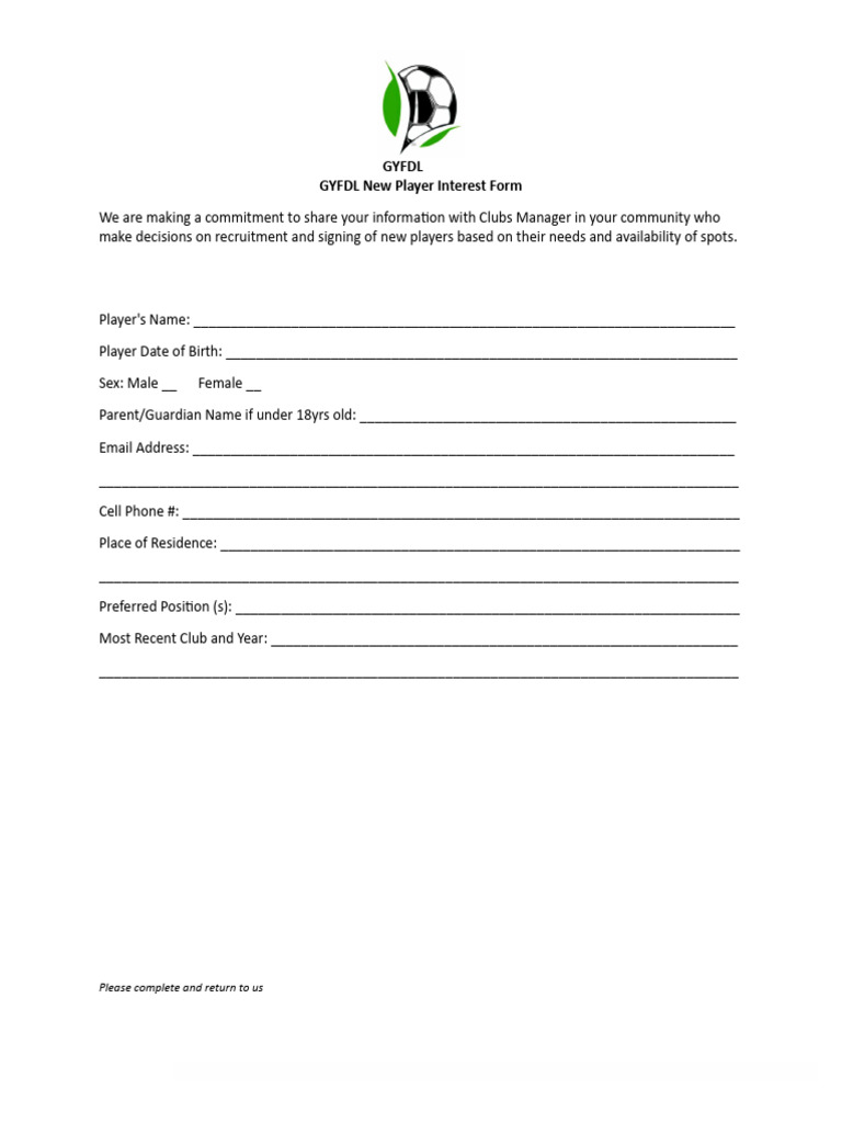 New Player Interest Form | PDF