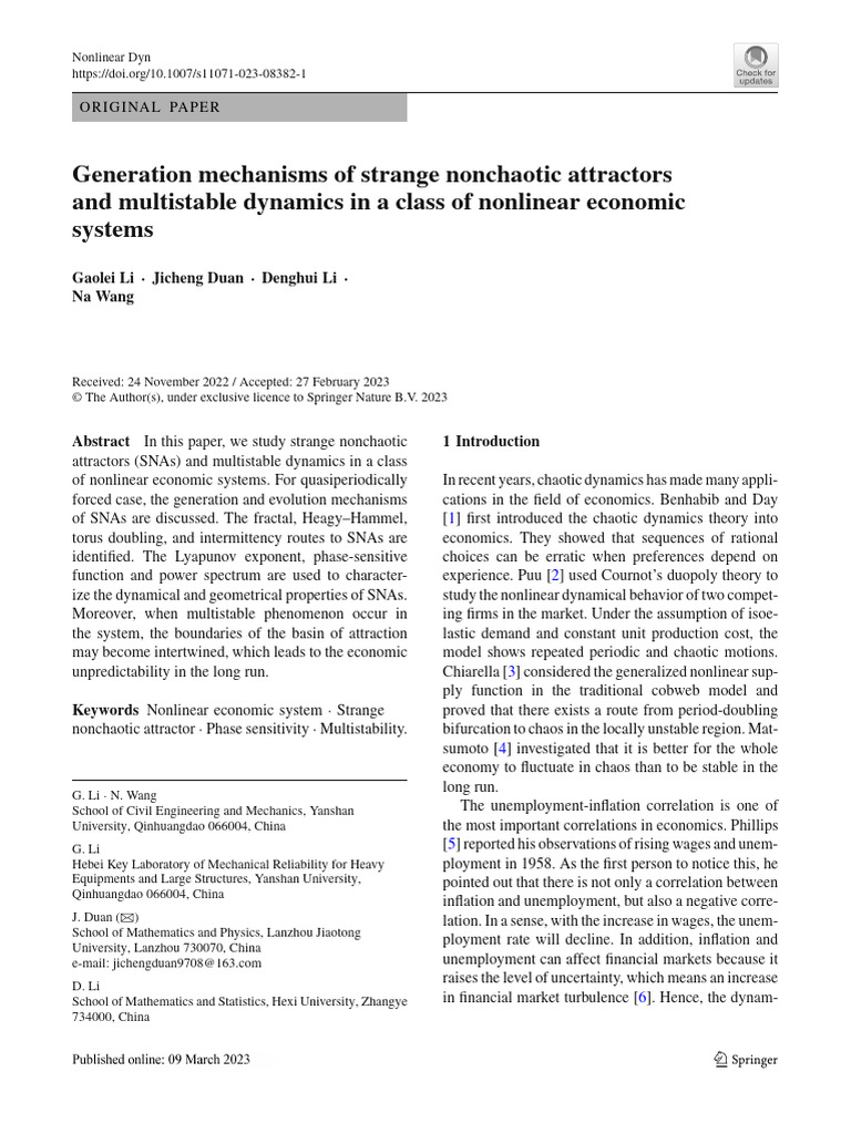 Strange Nonchaotic Attractors in Economics | PDF | Attractor | Chaos Theory