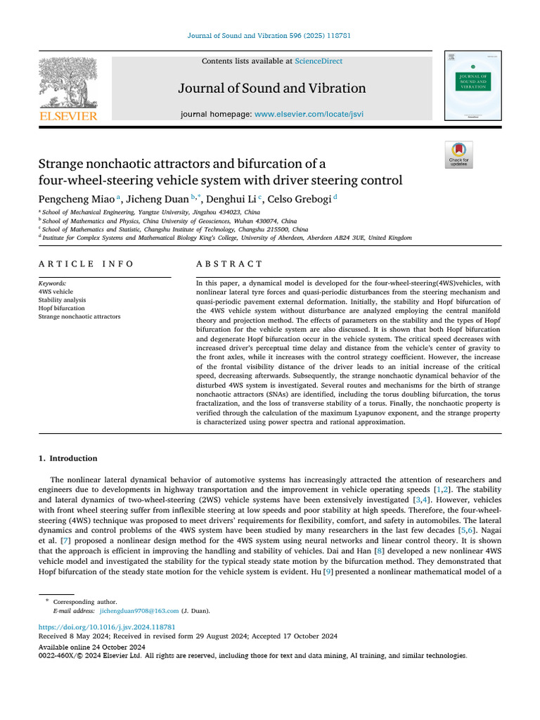 Strange Nonchaotic Attractors and Bifurcation of A Four-Wheel-Steering ...