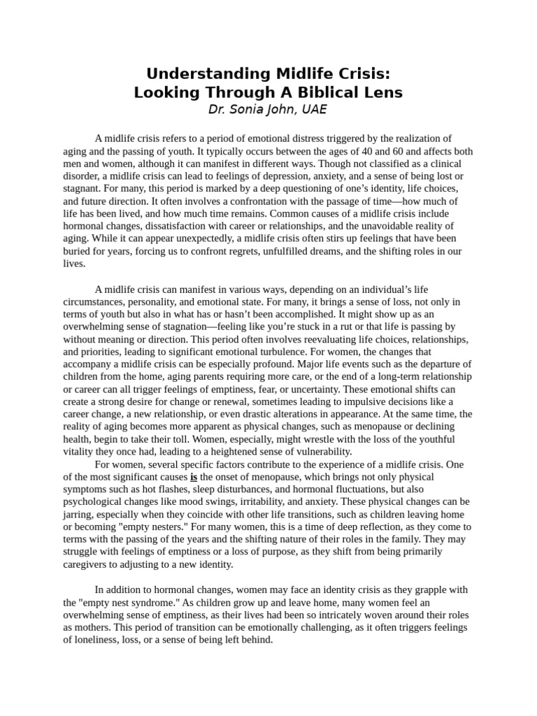 Insights on Midlife Crisis Dynamics | PDF | Anxiety | Jesus