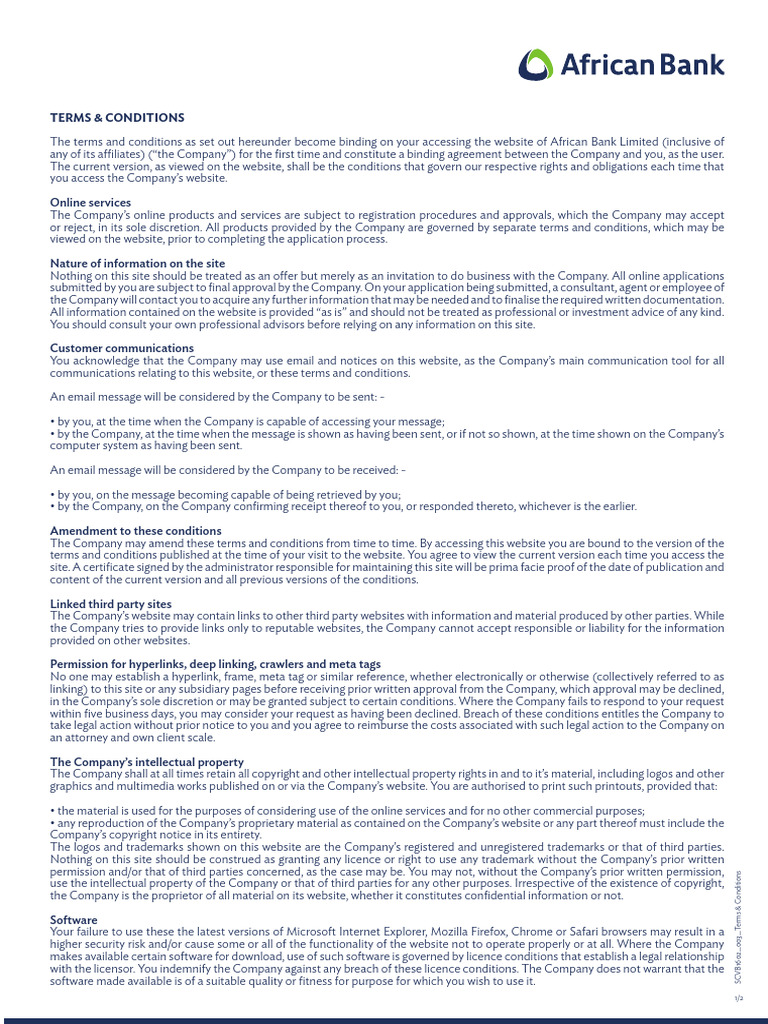 African Bank Terms and Conditions | PDF | Arbitration | License