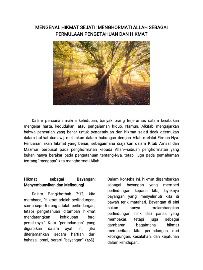 Hikmat Sejati: Menghormati Allah | PDF