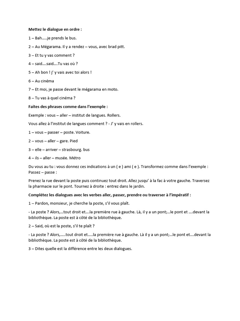 Dialogues et directions en français | PDF