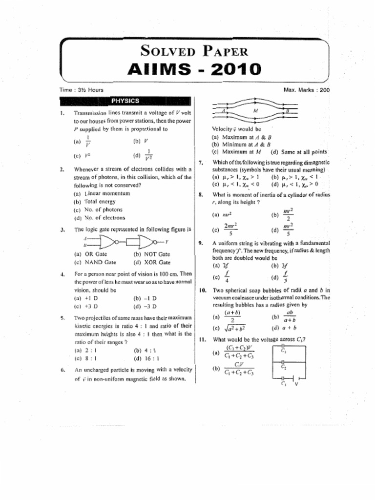 AIIMS 2010 Solved Physics Paper | PDF | Physical Quantities | Quantity