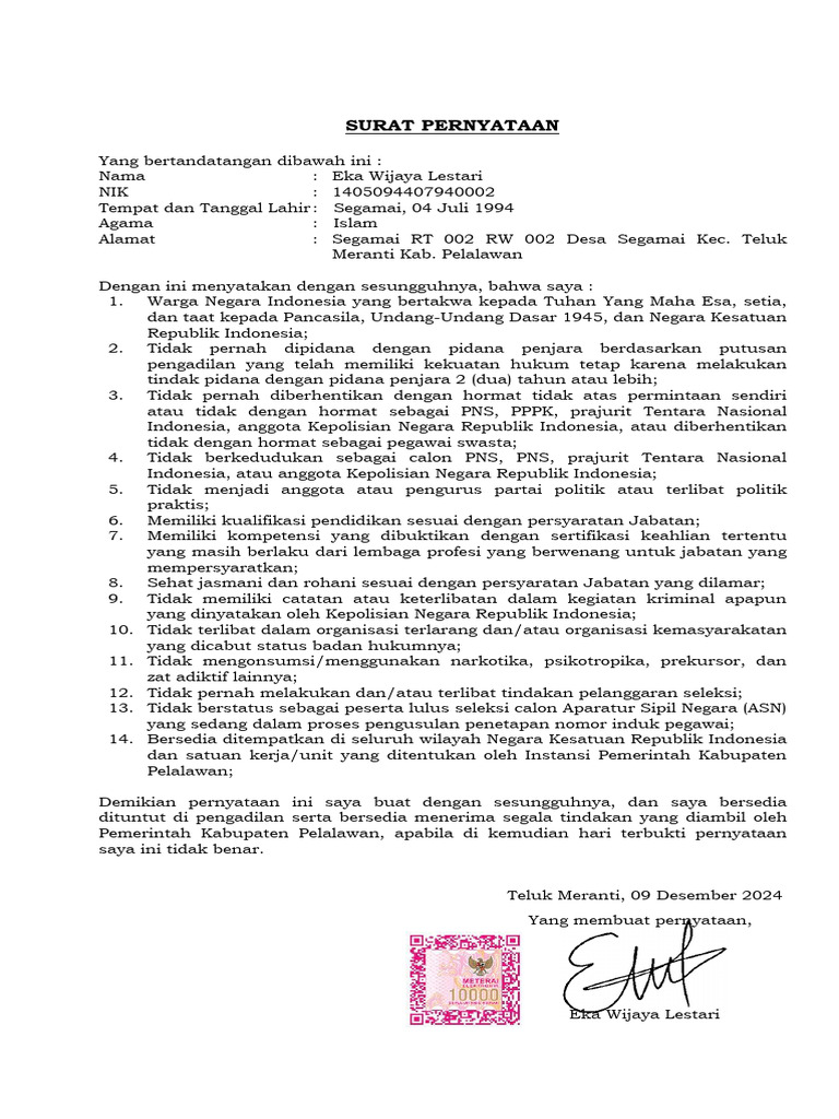 Surat Pernyataan Keabsahan PNS | PDF