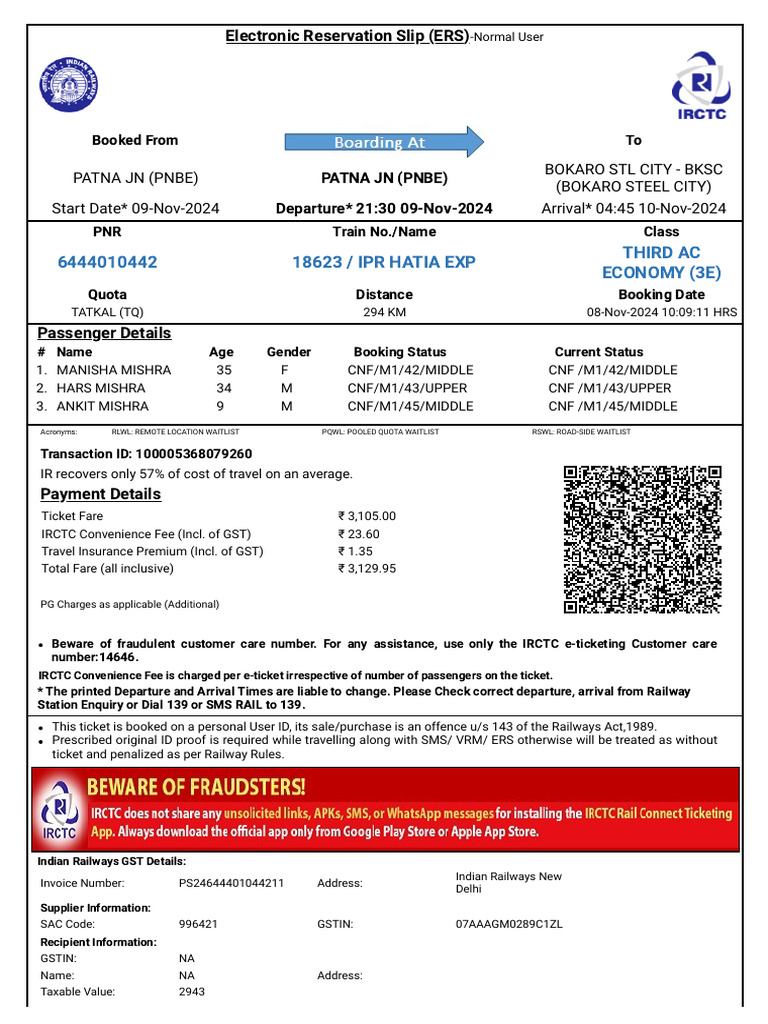 Train Ticket Details & Guidelines | PDF | Identity Document | Payments