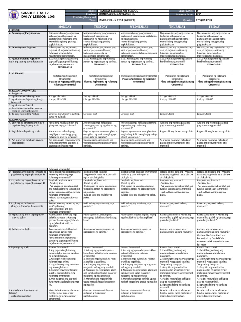 DLL - Epp 4 - Q2 - W7 | PDF