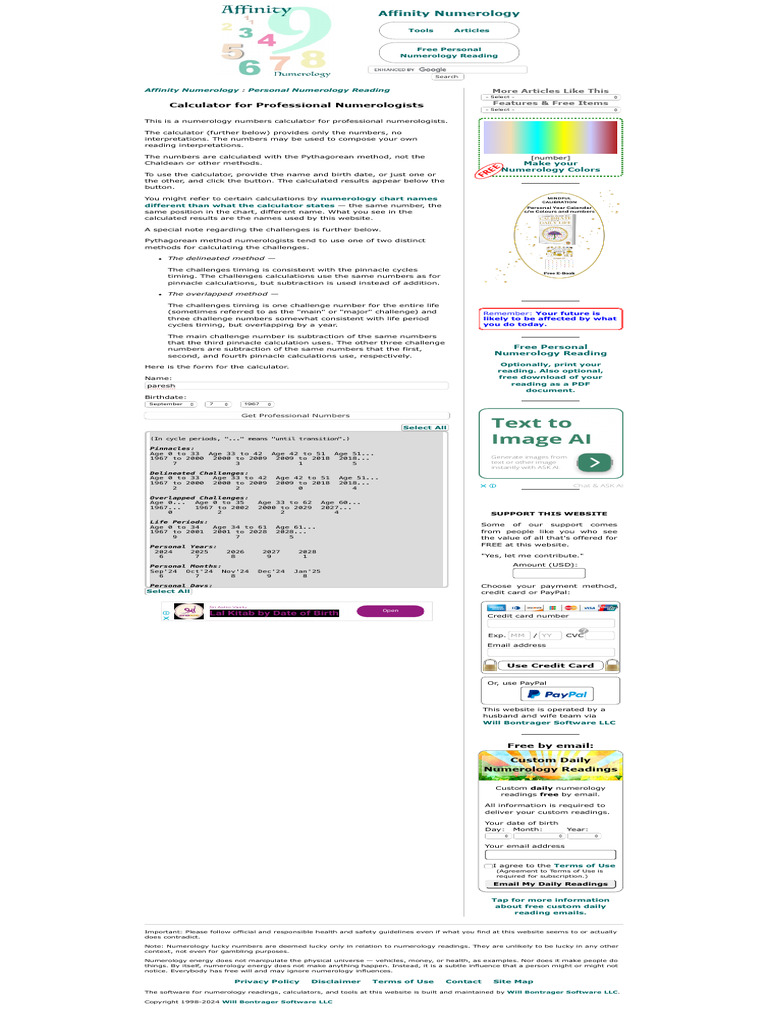 Professional Numerology Calculator | PDF