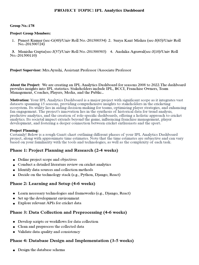 IPL Analytics Dashboard Project Overview | PDF | Databases | Cloud ...