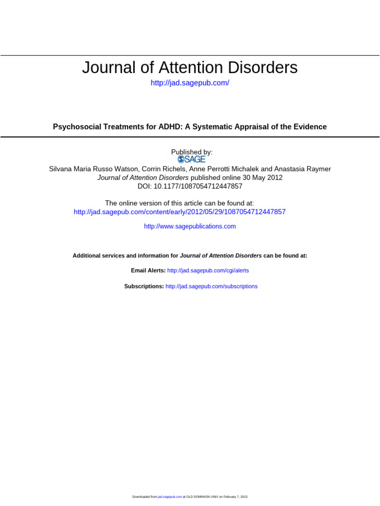 Psychosocial Treatments For ADHD A Syste | PDF | Systematic Review ...