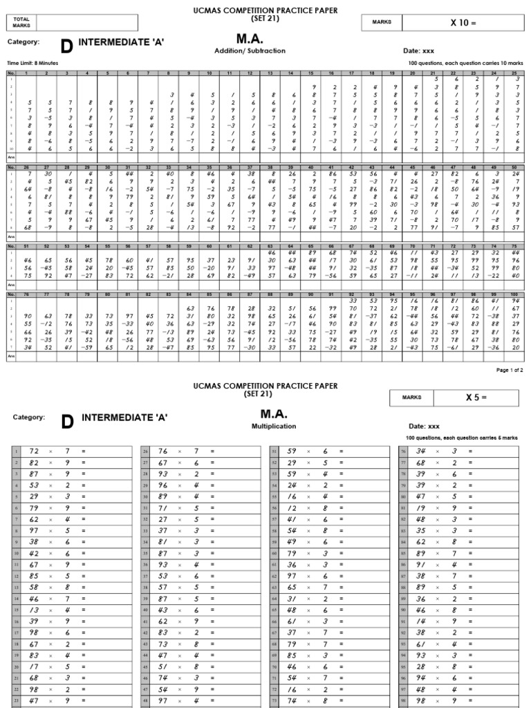 UCMAS Intermediate 'A' Practice Paper | PDF