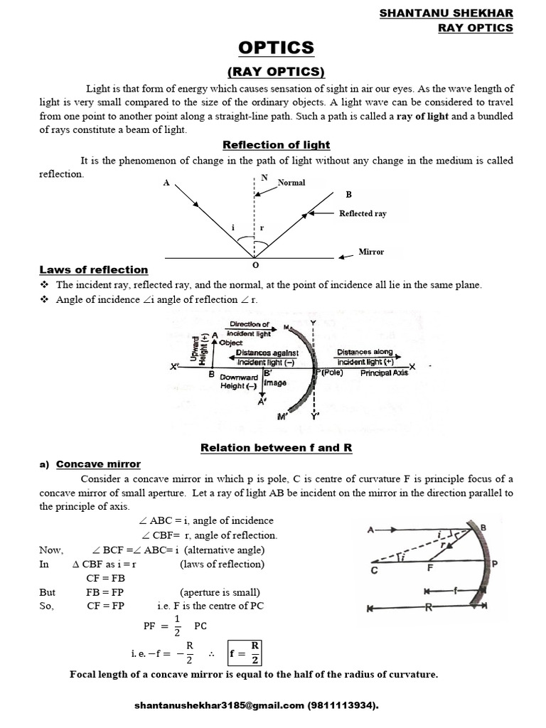 Ray Optics: Reflection and Mirrors | PDF | Refraction | Refractive Index