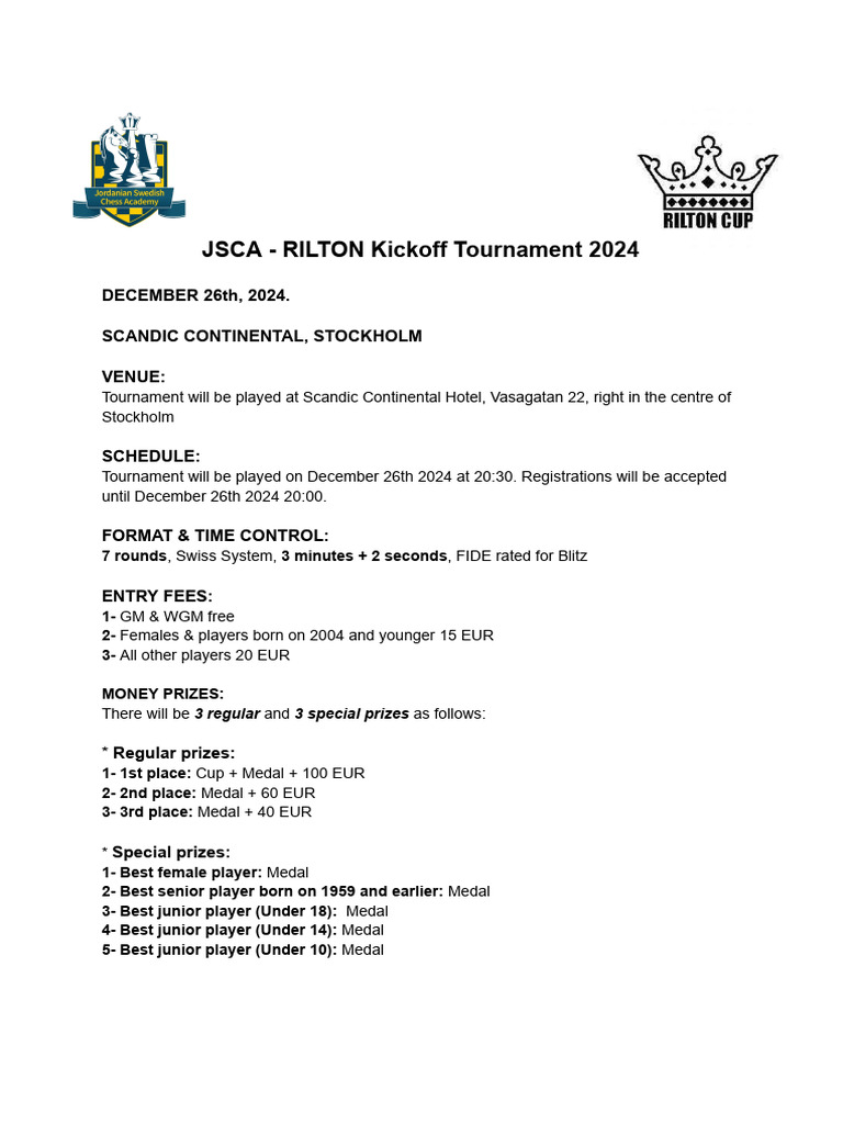 RILTON Kickoff Tournament 2024 Details | PDF