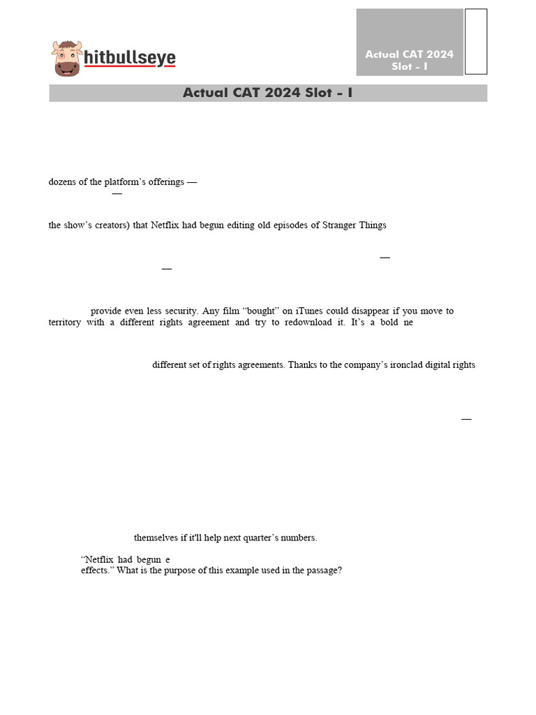 CAT 2024 Slot I Verbal Ability Questions | PDF | Economics | Cartography