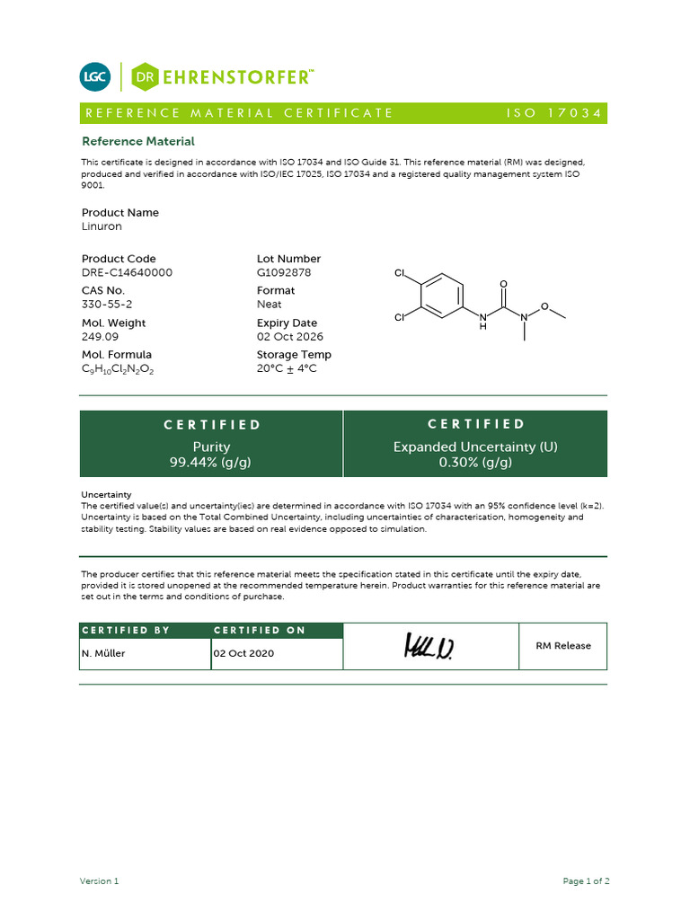 Certified Reference Material Certificate | PDF | Calibration | Metrology